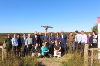 Andy Burnham and the Lancashire Wildlife Trust team on Little Woolden Moss