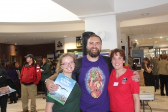 Tom 'The Blowfish' Hird with Volunteer Co-ordinators Catherine and Laura