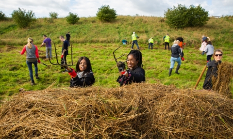 Siemans employees taking part in a Wild Wellbeing Day at Brockholes Nature Reserve