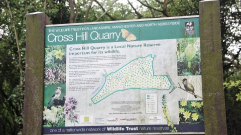 The visitor's board at Cross Hill Quarry nature reserve