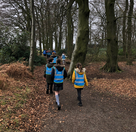 School children walking at Mere Sands Wood 