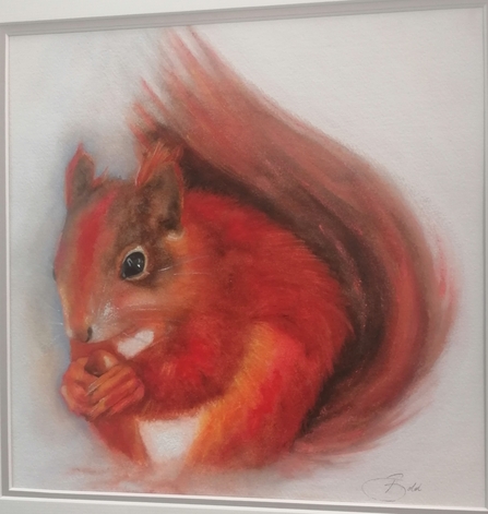 Close up of Ann Fearson's red squirrel artwork