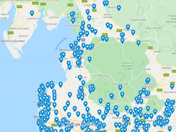 A map displaying hedgehog sightings across Lancashire between October and November 2021