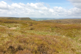 Landscape picture of upland blanket bog peatland habitat at RSPB Dovestone