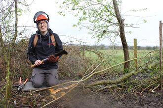 Cutacre Volunteer laying hedgerow 