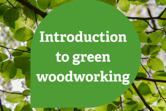 Text says introduction to green woodworking laid over a photo of green leaves on branches
