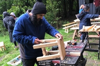 Making a Wooden Stool by hand outdoor workshop
