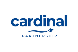 Image of cardinal partnership logo in blue writing on white background