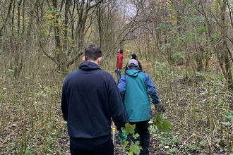 A group of volunteers in a woodland