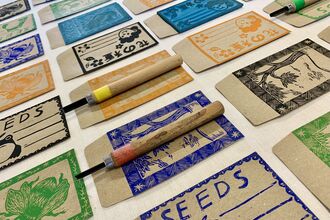 Lino printed seed packets with Ian Halawi