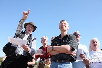 Terry, left, leads a walk at Brockholes