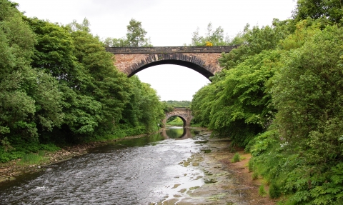 Bridges across a river at Philips Park on the Kingfisher Trail