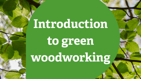 Text says introduction to green woodworking laid over a photo of green leaves on branches