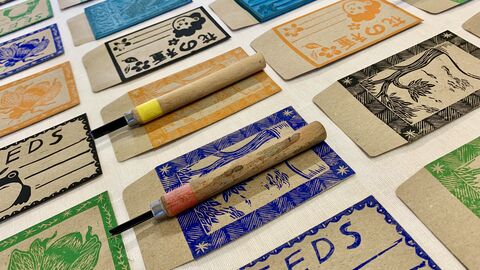 Lino printed seed packets with Ian Halawi