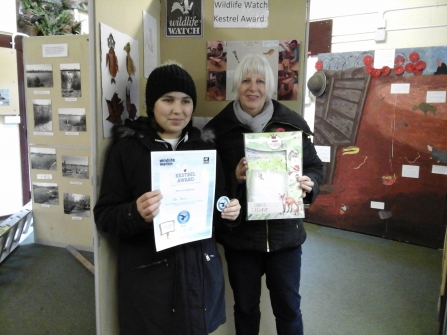 Star with her Kestrel Award at her Wildlife Watch group