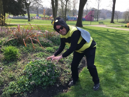 Lancashire Wildlife Trust's Alan Wright in his bee costume for MFoN