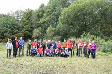 Volunteers at Ousel Nest LNR cutting the wildflower meadow in 2017