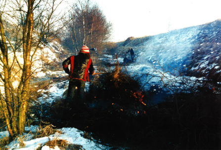 Scrub control taking place at Haskayne Cutting in 1979