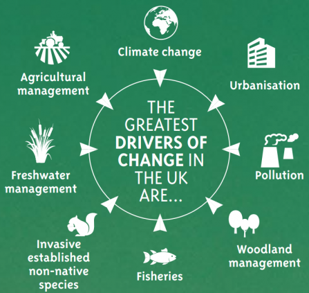 The main drivers of nature decline identified by the UK State of Nature report 2019