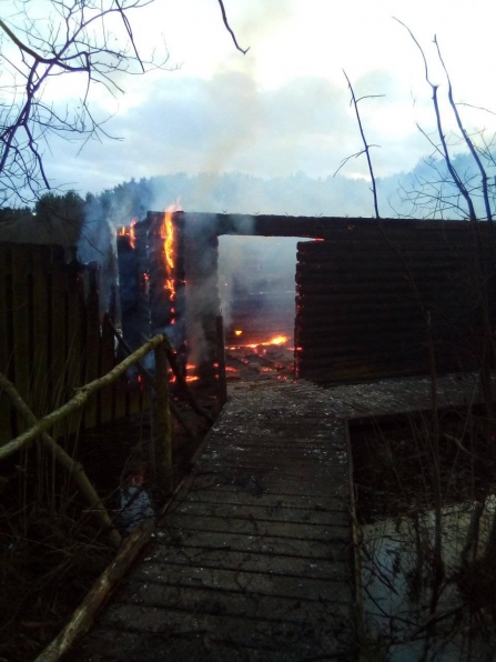 Cyril Gibbons hide at Mere Sands Wood on fire after an arson attack