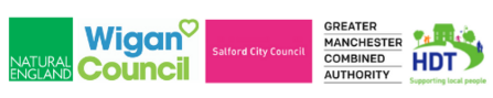 Natural England, Wigan Council, Salford Council, GMCA and HDT logos