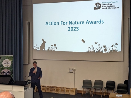Action for Nature Awards 2023; Tom Burditt, CEO of Lancashire Wildlife Trusts presents