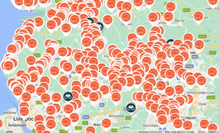 A map showing the results from 2023's hedgehog hotspots survey - South