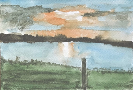 A beautiful watercolour of Lunt Meadows by Joe Thomas from St Marks Church Netherton