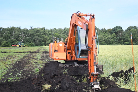 Orange digger in field