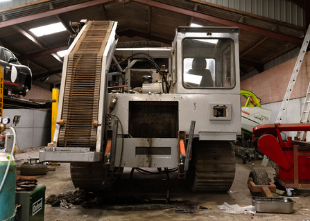 An old apple harvester that is being converted to harvest bulrushes.
