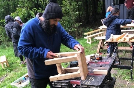 Making a Wooden Stool by hand outdoor workshop