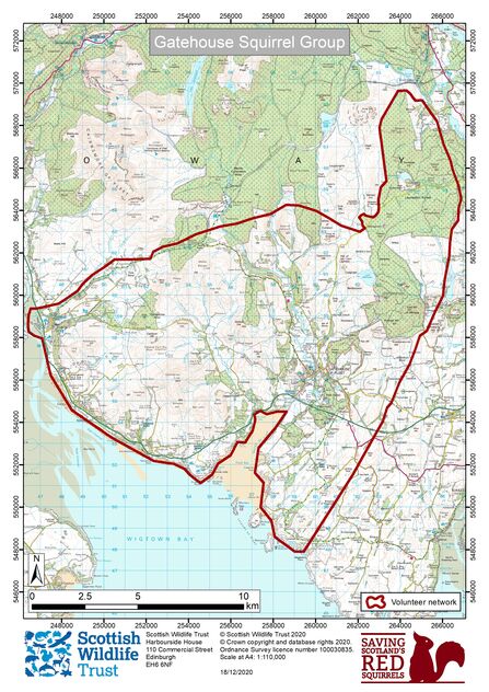 A map showing Gatehouse Squirrel Group's coverage area
