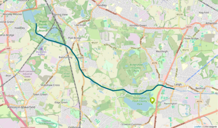 British Cycling Pennington Flash to Wigan Flashes along the Leeds-Liverpool Canal map