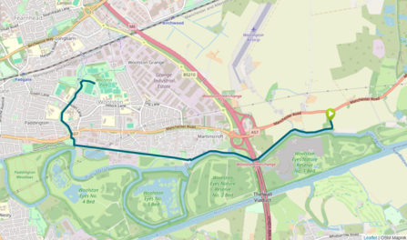 Woolston Park to Swithen Hill Wood Linear map