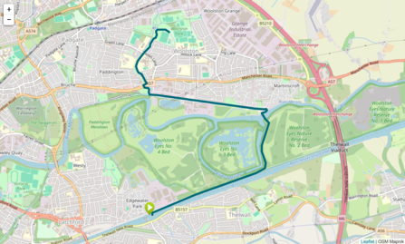 Woolston Park to Paddington Meadows map