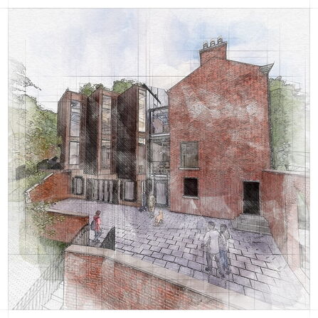 Rock Hall North Elevation and terrace concept sketch