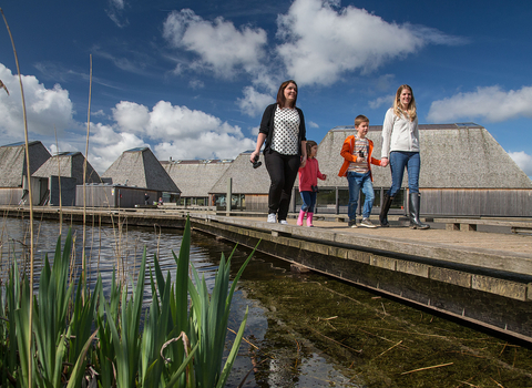Family walking at Brockholes