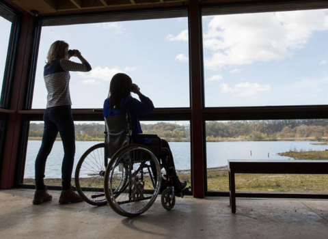 Two visitors enjoying the view at Brockholes